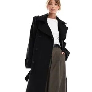 Vintage Designer Long Black Wool Trench Goth/ Business Casual/ Classic Coat